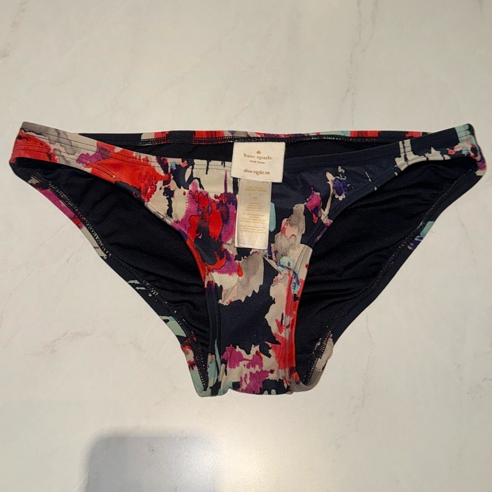 Kate Spade dive right in floral bikini bottoms swim suit swimwear navy red Small - Picture 1 of 5